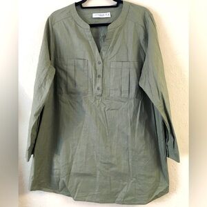 JANINA Tunic 100% Cotton Size EU 48 Green Long Sleeve Casual Relaxed Fit